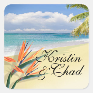 EMERALD WATERS Tropische Strand Bruiloft Vierkante Sticker