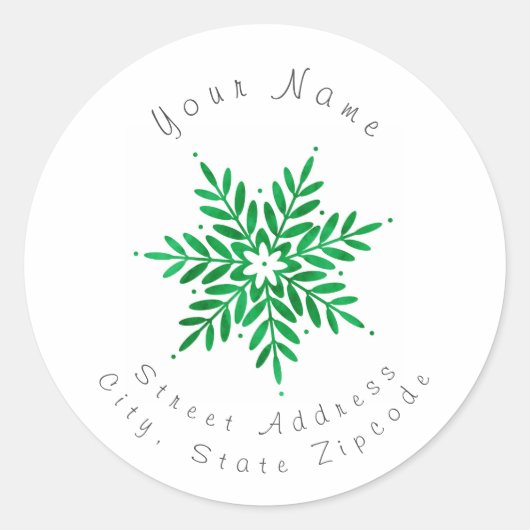 "Emerald Waterverf Abstract Snowflake" Etiketten (Voorkant)