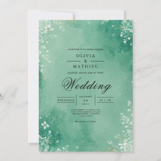 Emerald Waterverf Blossom Wedding Kaart