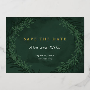 Emerald Waterverf Dramatic Save the Date Gold Folie Uitnodiging
