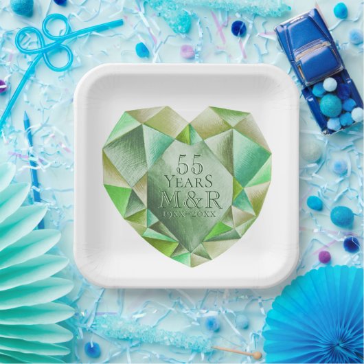 Emerald Waterverf hart 55e bruiloft Jubileum Papieren Bordje (Feest)