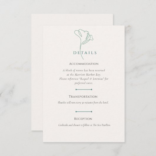 Emerald Wedding Accommodation Details card Informatiekaartje (Voorkant / Achterkant)
