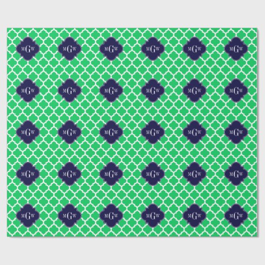 Emerald White Moroccan #5 Navy 3 Initiaal Monogram Cadeaupapier (Vlak)