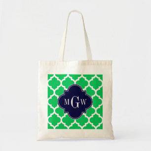 Emerald White Moroccan #5 Navy 3 Initiaal Monogram Tote Bag
