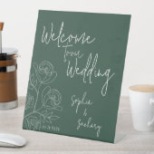 Emerald White Roses Calligraphy Welcome Wedding Reclamebord Met Voetstuk (Insitu)