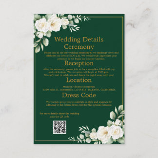 Emerald Winter Elegant Floral Wedding Details QR Informatiekaartje