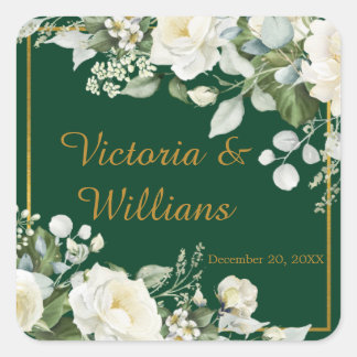 Emerald Winter Elegant Gold Floral Envelope Seal Vierkante Sticker
