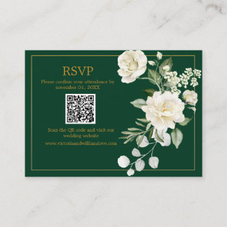 Emerald Winter Elegant Gold Floral Wedding Respons Informatiekaartje
