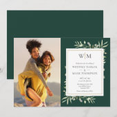Emeraldgroene Monogram Huwelijksfoto Kaart (Voorkant / Achterkant)