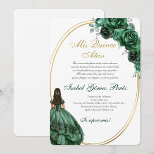 Emeraldgroene Quinceanera-uitnodiging in het Spaan Kaart