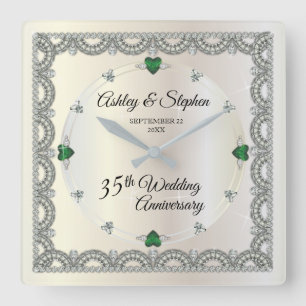 Emeralds Diamonds 35th Wedding Jubileum Vierkante Klok