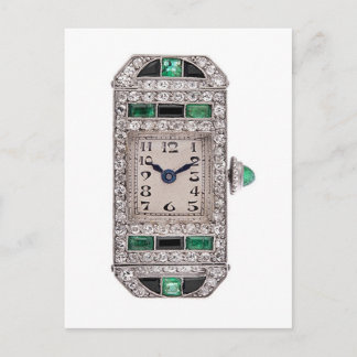 Emeralds Diamonds Art Deco Watch Design Briefkaart