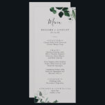 Émeraude | Menu Dîner Mariage gris<br><div class="desc">Cette carte de menu mariage couleur vert émeraude est parfaite pour un mariage boho. Le design élégant et rustique présente des feuilles d'aquarelle vert foncé moody et des eucalyptus aux tons bohèmes modernes. Ce menu peut être utilisé pour une réception de mariage,  un dîner de répétition ou tout événement.</div>