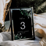 Émeraude | Numéro de table noire<br><div class="desc">Ce numéro de table noir vert émeraude est parfait pour un mariage boho. Le design élégant et rustique présente des feuilles d'aquarelle vert foncé moody et des eucalyptus aux tons bohèmes modernes. La carte s'imprime à l'avant et à l'arrière (double face). Les articles sont imprimés exactement comme ils apparaissent sur...</div>