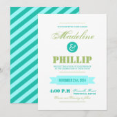 Émeraude rayures et faire-part de mariage moderne  (Devant / Derrière)