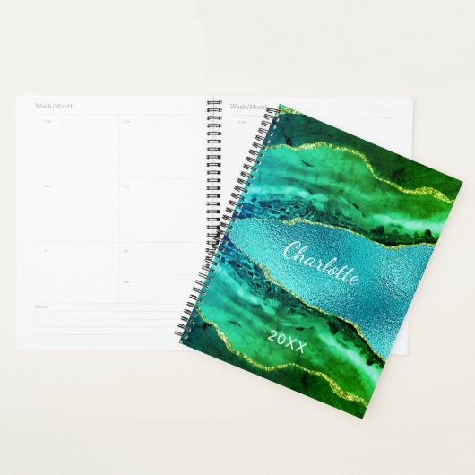 Emeraude vert bleu agate marbre nom script (Devant avec enveloppe)