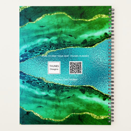 Emeraude vert bleu agate marbre nom script (Dos)