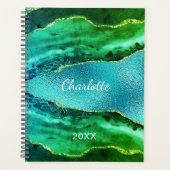 Emeraude vert bleu agate marbre nom script (Devant)