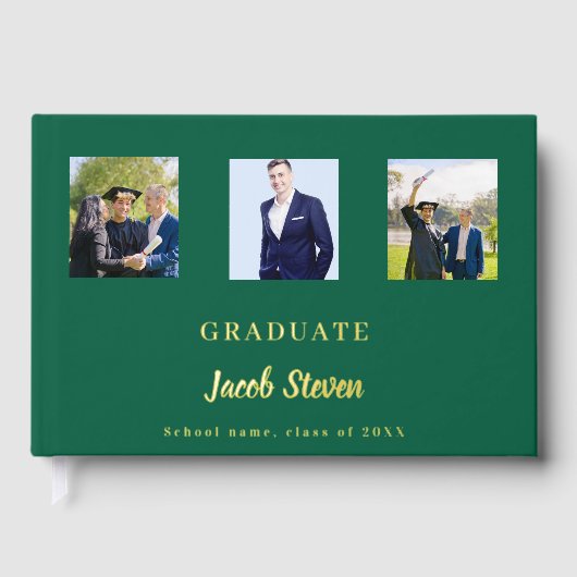 Émeraude vert or nom script photo Graduation (Recto)