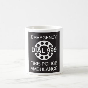 Emergency Dial 999 Sign Fire Police Ambulance Koffiemok