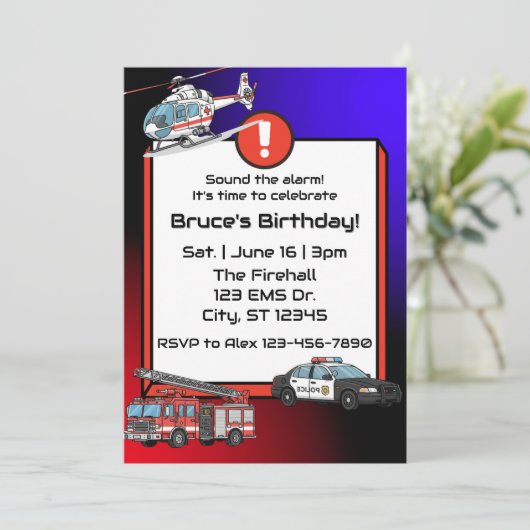 Emergency Vehicles Birthday Kaart (Staand voorkant)