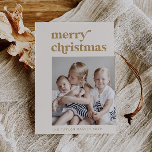 EMERY Gold Retro Familie  Foto Kerst Feestdagenkaart