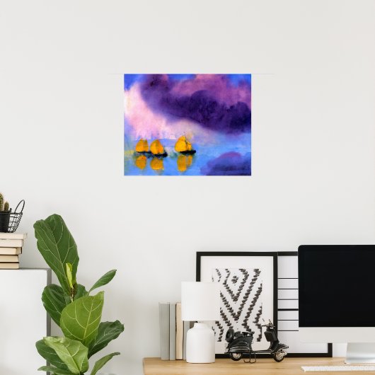 Emil Nolde - Zee met gewelddadige wolken en zeilbo Poster (Thuiskantoor)