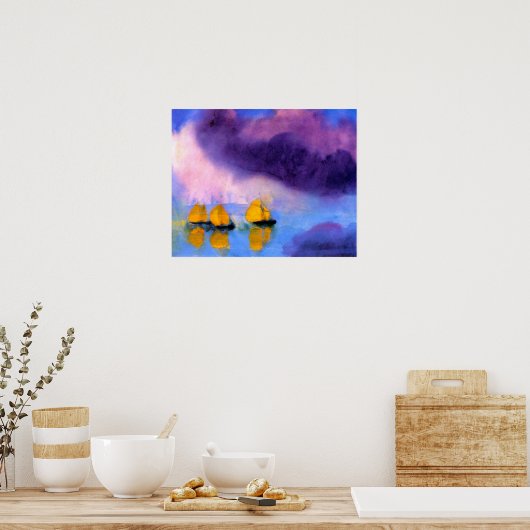 Emil Nolde - Zee met gewelddadige wolken en zeilbo Poster (Keuken)