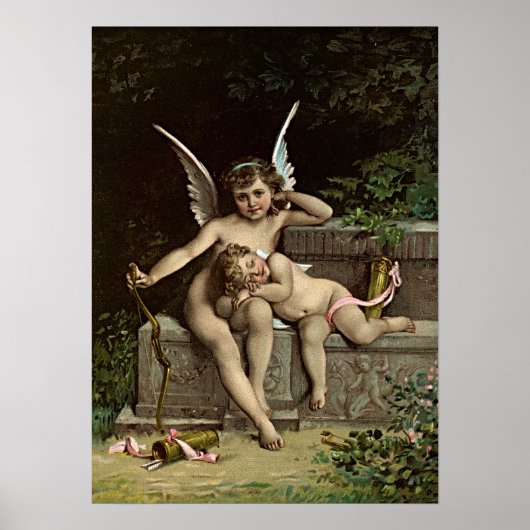 Émile Munier Two Cupid Figures die op een bank zit Poster (Voorkant)