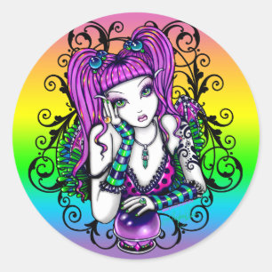 "Emily" Celestial Rainbow Crystal Ball Faery Ronde Sticker