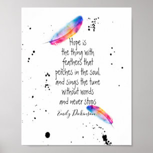 Emily Dickinson citeert hoopvolle waterverf veren Poster