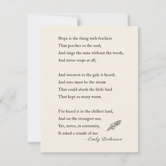 Emily Dickinson Poem hoop is iets met veren (Voorkant)