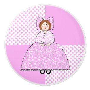 Emily Doll met roze poka Dot Achtergrond Keramische Knop
