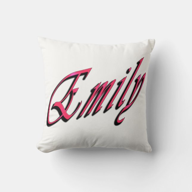 Emily, Filles Nom Pink Cursive Logo Blanc Coussin (Recto)