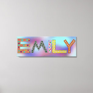EMILY Kleurrijke Letters Meisje Naam Design Canvas Afdruk