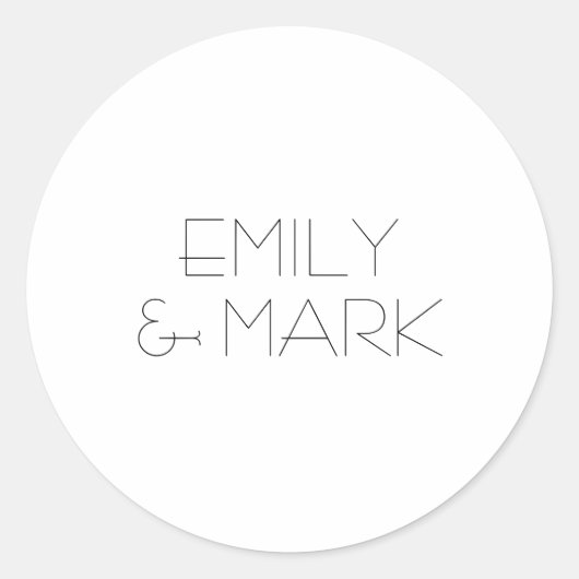EMILY Modern Minimalistische Monochrome bruiloft S Ronde Sticker (Voorkant)