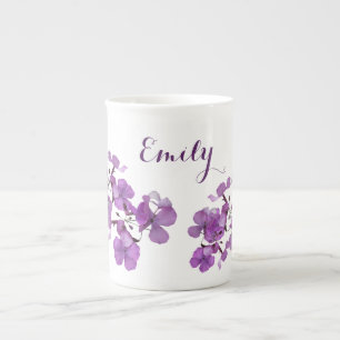  Emily naam monogram paarse bloemen Porselein Kop