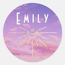 Emily Naam Op Maat Gemaakte Stickers Rond Zon Boho