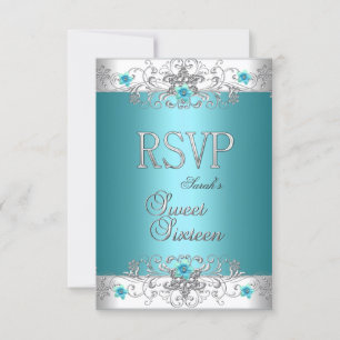 Emily RSVP Sweet Sixteen 16 Feest Teal Blauw Kaartje