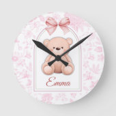 Emma | Aangepaste Roze Teddybeer Nursery Design Ronde Klok (Voorkant)