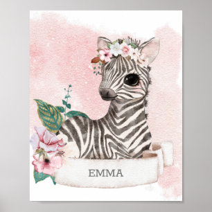 ** EMMA Baby Zebra Nursery Girl Oerwoud Naam Poster