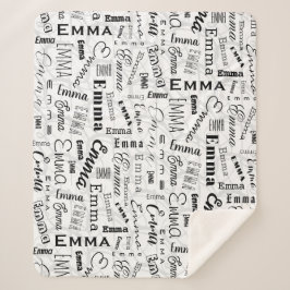 Emma Custom Name Zwart Wit Sherpa Deken