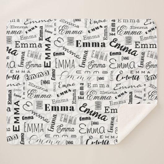 Emma Custom Name Zwart Wit Sherpa Deken (Voorkant (horizontaal))