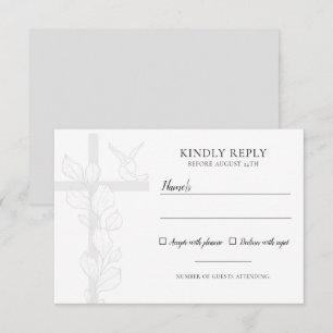 Emma Elegant Cross & Doves Christelijk Wedding RSVP Kaartje