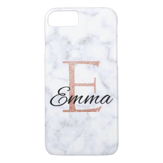 Emma Faux Roos Gold Marble Monogram E initiaal Case-Mate iPhone Case (Achterkant)