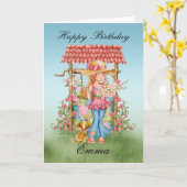 Emma, fille mignonne et souhait de la carte (Fleur jaune)