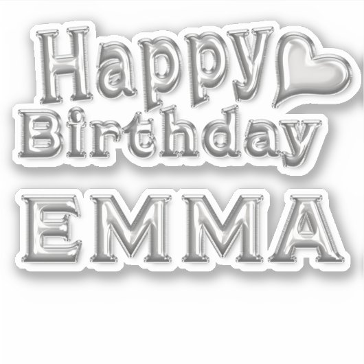 Emma Happy Birthday silver Aufkleber Sticker (Voorkant)