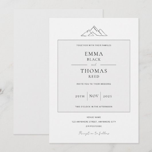 EMMA Mountain Minimalist Dove Grey Invitation Kaart (Voorkant / Achterkant)