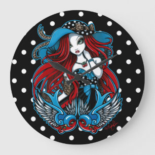Emma Rockabilly Swallow Angel Polkadot Clock Grote Klok