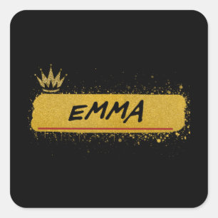Emma voornaam Gold Glitter Queen Vierkante Sticker